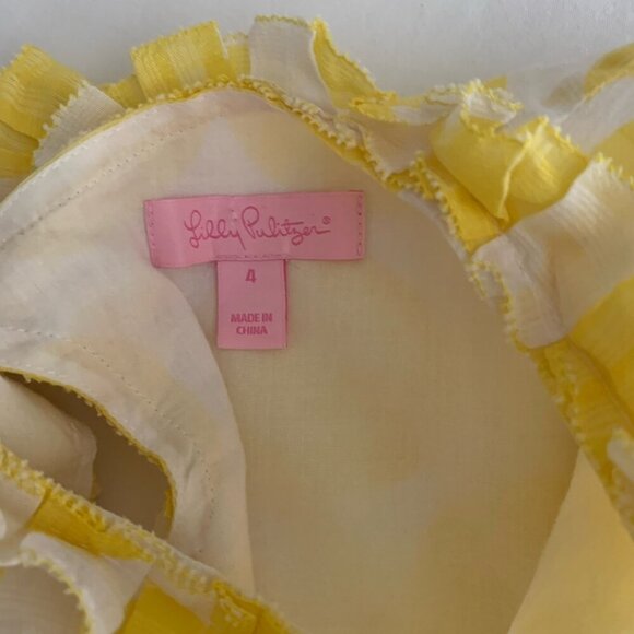 Lilly Pulitzer Yellow White Polka Dot Silk Cotton Top Ruffle Sleeves Size 4 - Picture 7 of 9
